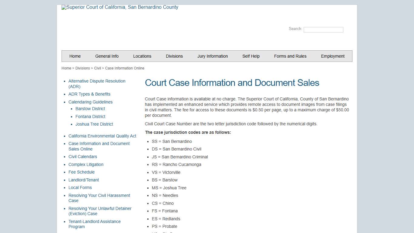 San Bernardino > Divisions > Civil > Case Information Online